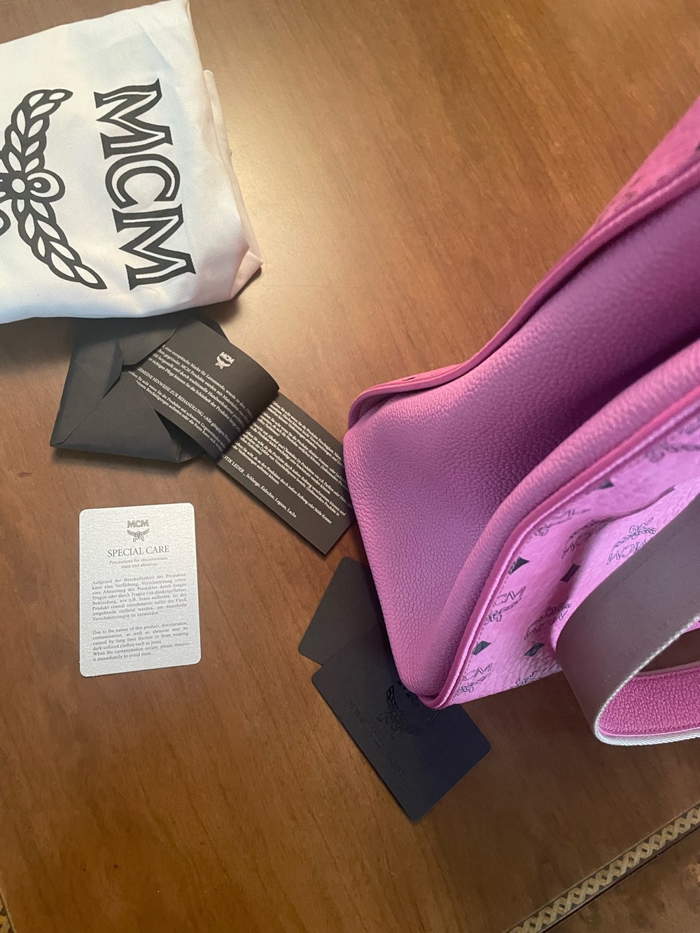 MCM Pink Visetos Signature Satchel with Gold Hardware - Picture 13 of 16